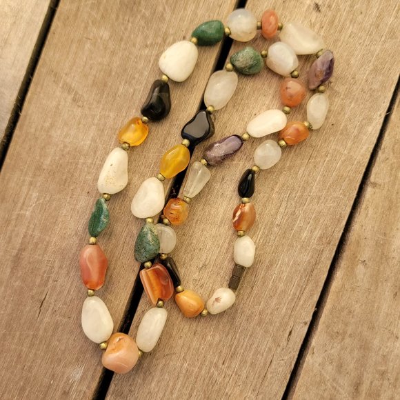 Vintage heavy and chunky semiprecious stones including quartz amethyst necklace - Picture 5 of 16